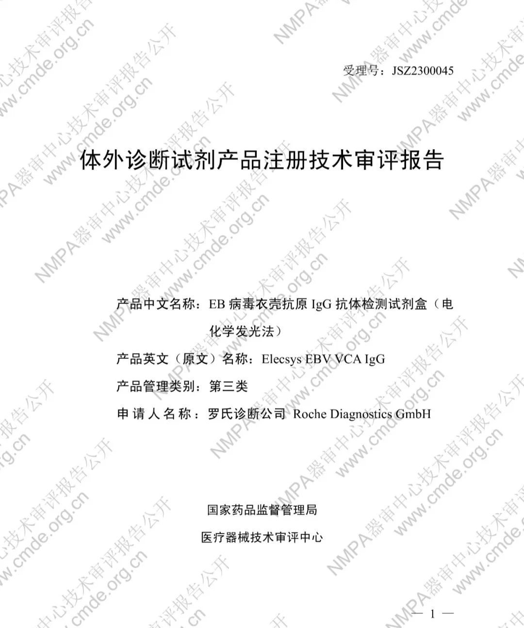 罗氏EB病毒衣壳抗原IgG抗体检测试剂盒三类IVD新品审评报告公开(图2)